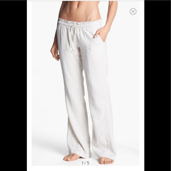 Roxy Pants - Roxy Oceanside White Linen Lounge Pants